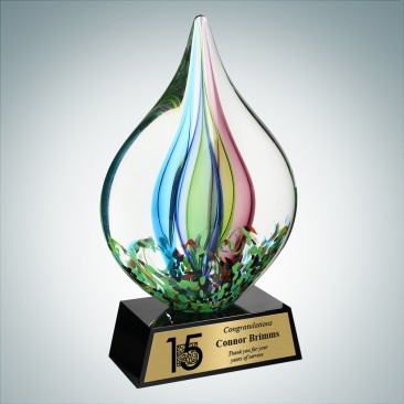 Art Glass Coral Award with Black Crystal Base