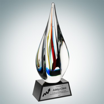 Art Glass Candy Stripes Award with Black Crystal Base