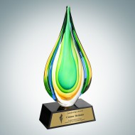 Art Glass Rainforest Award with Black Crystal Base