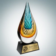 Art Glass Desert Sky Award with Black Crystal Base 