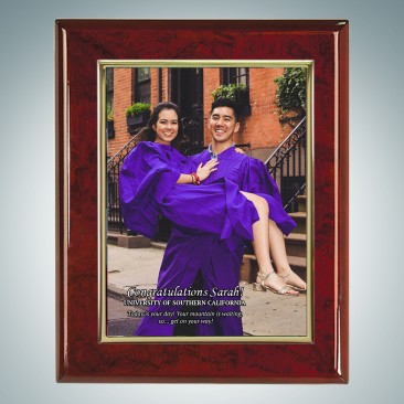Color Photo Imprinted Gold Border Aluminum Plate on Gloss Horiz./Verti. Rosewood Plaque