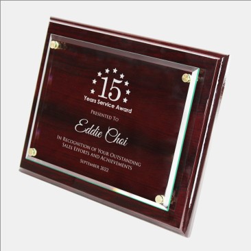 Floating Glass Plate on Gloss Horiz./Verti. Rosewood Plaque