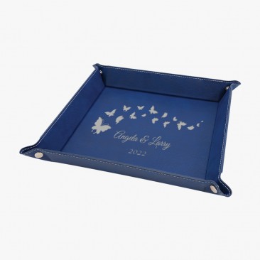 Blue/Silver Leatherette Snap Up Tray with Silver Snaps