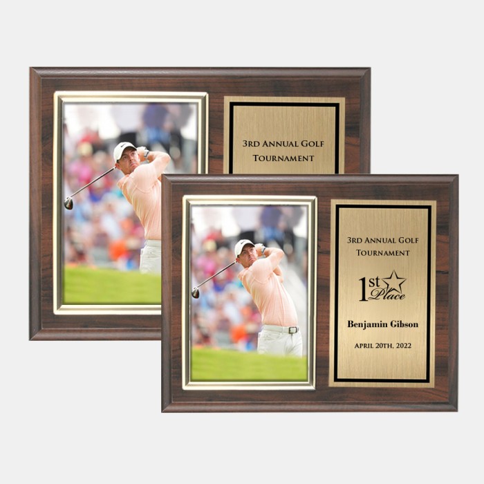 Horizontal Cherry Finish Plaque w/ Slide-in Photo Frame & Gold Plate