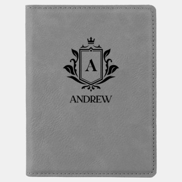 Pre-Designed Crest Monogram Gray Leatherette Passport Holder