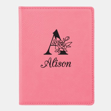 Pre-Designed Botanical Monogram Pink Leatherette Passport Holder