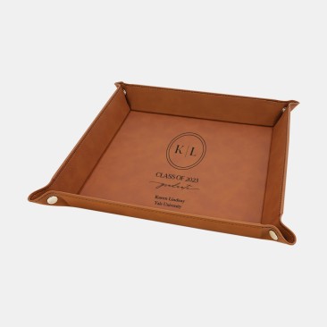 Pre-Designed Grad Monogram Rawhide Leatherette Snap Up Tray with Silver Snaps
