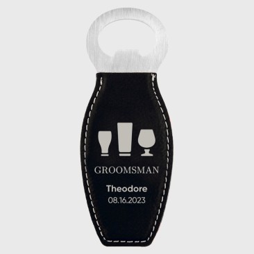 Pre-Designed Groomsman Black/Silver Leatherette Bottle Opener with Magnet