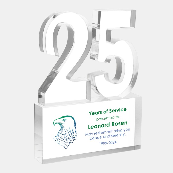 Color Imprinted Acrylic Number 25 Years of Service Award