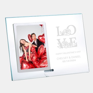 Pre-Designed Love Roses Vertical Stainless Photo Frame with Silver Pole