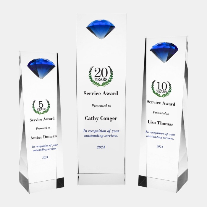 Color Imprinted Embedded Blue Diamond Crystal Award
