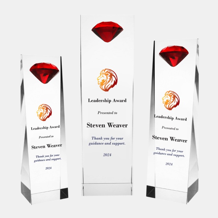 Color Imprinted Embedded Red Diamond Crystal Award