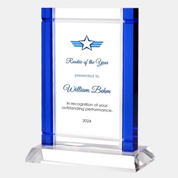 Color Imprinted Classic Blue Deco Award (Crystal Base)