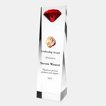 Color Imprinted Embedded Red Diamond Crystal Award