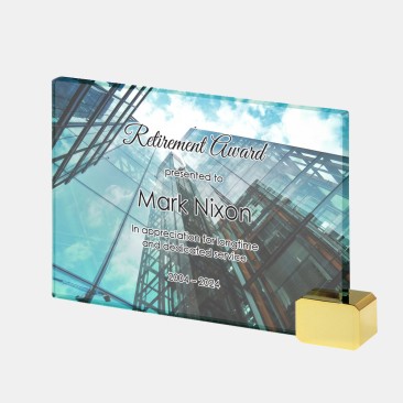Color Photo Imprinted Jade Achievement Award with Brass Rectangle