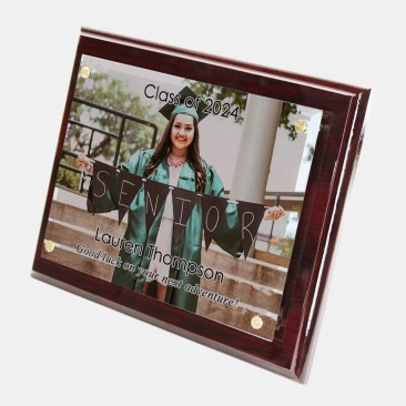 Color Photo Imprinted Floating Acrylic Plate on Gloss Horiz./Verti. Rosewood Plaque