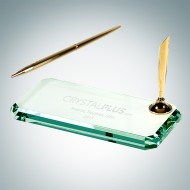 Jade Beveled Glass Gold Pen Set